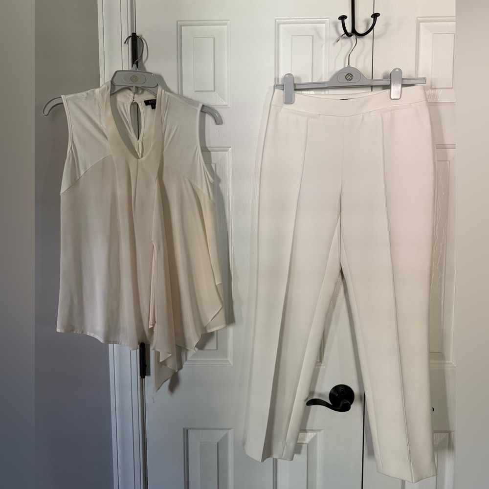 Etcetera Luxe Ivory Silk Asymmetrical Top & Slim Fit Pant Set – Women’s Size 2